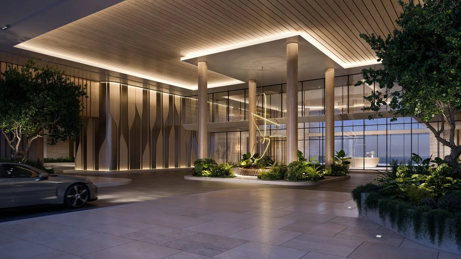 Porte-cochère and landscaped arrival lobby