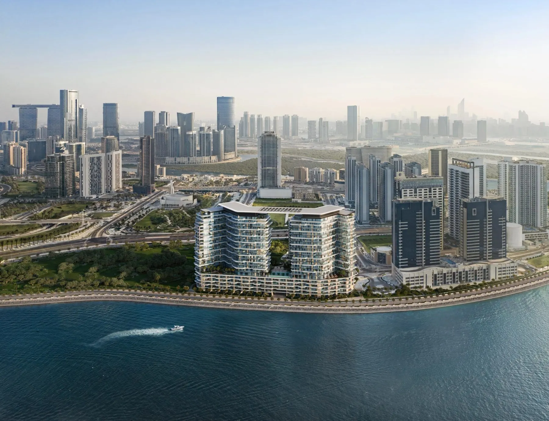 Marriott Residences Reem Island on the Shams waterfront with the Al Reem Island skyline behind